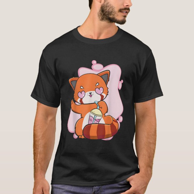 T-shirt Chibi Red Panda With Boba Tea Bubble Otaku Anime B (Devant)