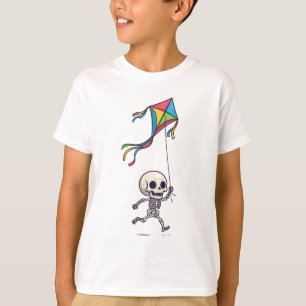 T-shirt Chibi squelette volant un cerf-volant coloré pour 