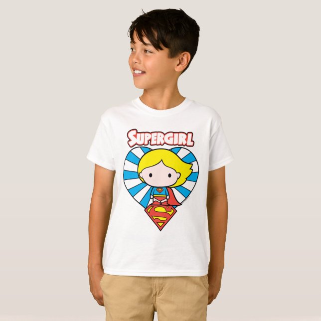 T-shirt Chibi Supergirl Starburst Coeur et logo (Devant entier)