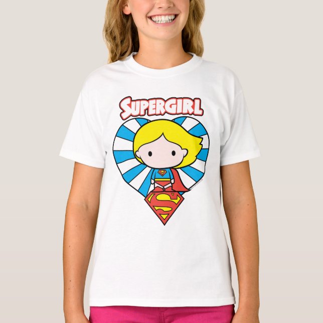 T-shirt Chibi Supergirl Starburst Heart and Logo (Devant)