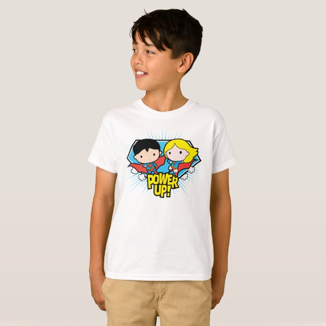 T-shirt Chibi Superman & Chibi Supergirl Power Up! (Devant entier)