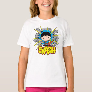T-shirt Chibi Superman Frappant À Travers Un Mur De Brique