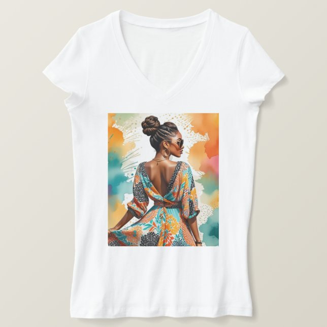 T-shirt chic bohème – Illustration bohème colorée (Design devant)
