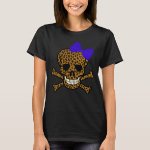 T-shirt Chic Empreinte de léopard Pirate Skull Blue Bow
