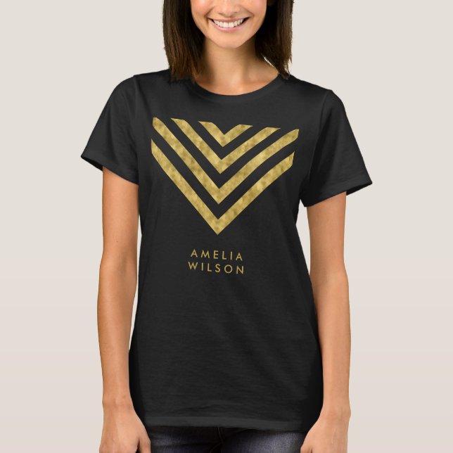 T-shirt Chic et élégant Faux Gold Nom Chevron Géométrique (Devant)