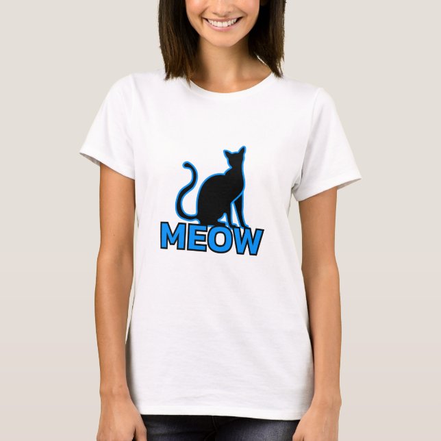 T-shirt Chic Feline Charme - Blue ‘MEOW’ Chat Silhouette (Devant)