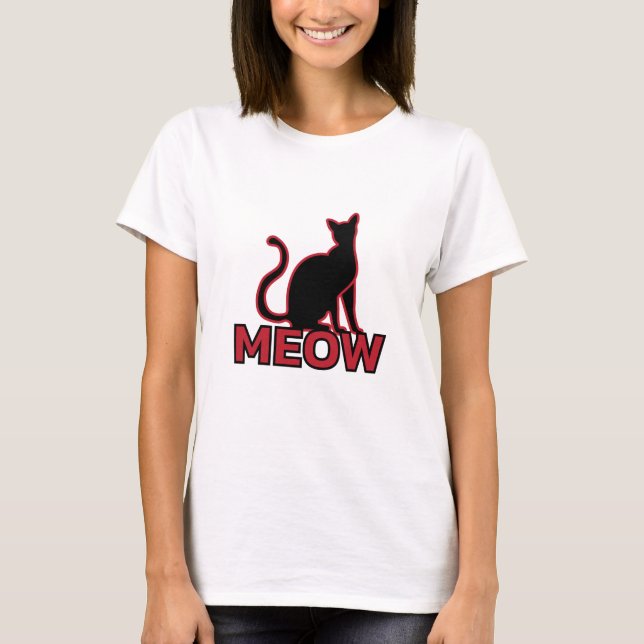 T-shirt Chic Feline Charme - Rouge ‘MEOW’ Chat Silhouette (Devant)
