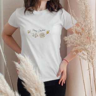 T-shirt Chic Golden Botanical Floral Merry Christmas
