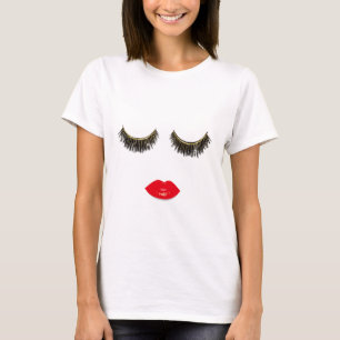 T-shirt Chic Lashes & Red Lps Imprimer Beauté Girl