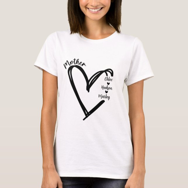 T-shirt Chic Mothers Day Heart Avec 3 noms d'enfants (Devant)
