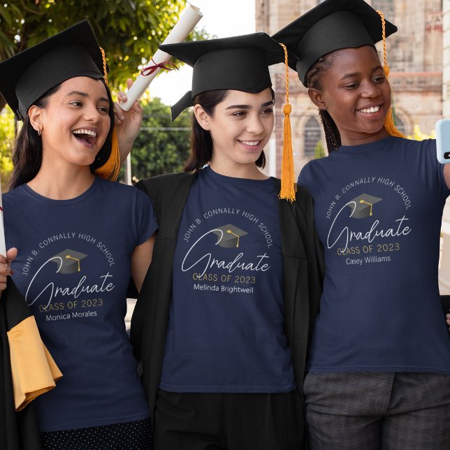 T-shirt Chic Navy Blue Graduate sur mesure Graduation fémi (Créateur téléchargé)