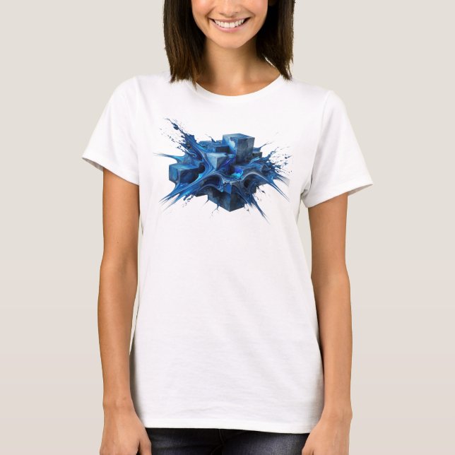 T-shirt Chic Navy Cubes Abstraits Graphisme (Devant)