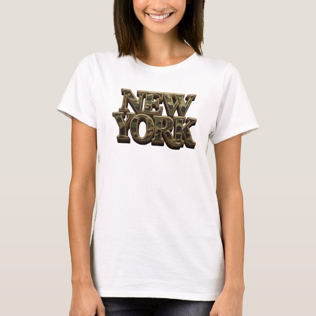 T-shirt Chic Orange NEW YORK Texte Art 3D (Devant)