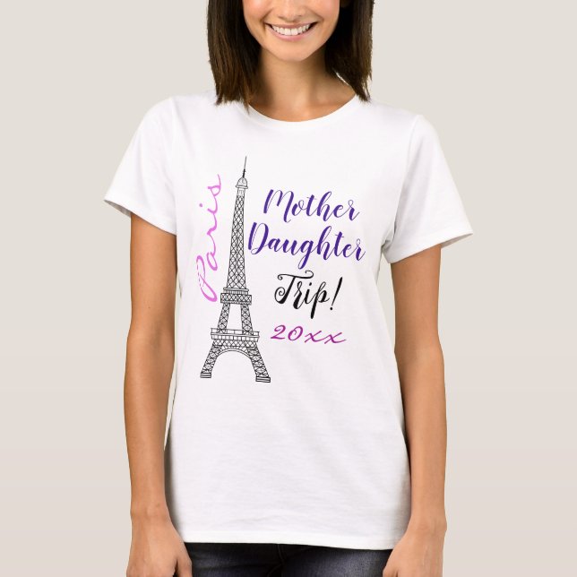 T-shirt Chic Pink Paris Tour Eiffel Voyage Fille Mère (Devant)
