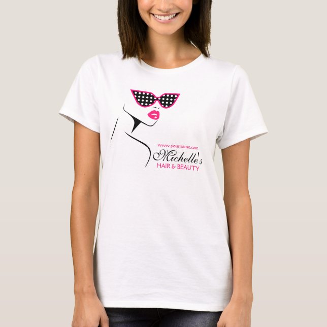 T-shirt Chic Retro Pink Polka Dot Lunettes de soleil Beaut (Devant)