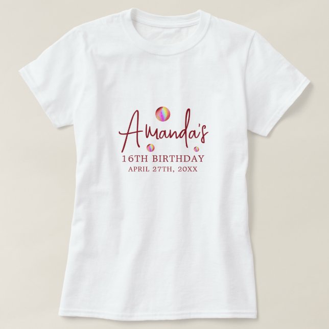 T-shirt Chic Rose Parties scintillant or Rainbow Sweet 16  (Design devant)