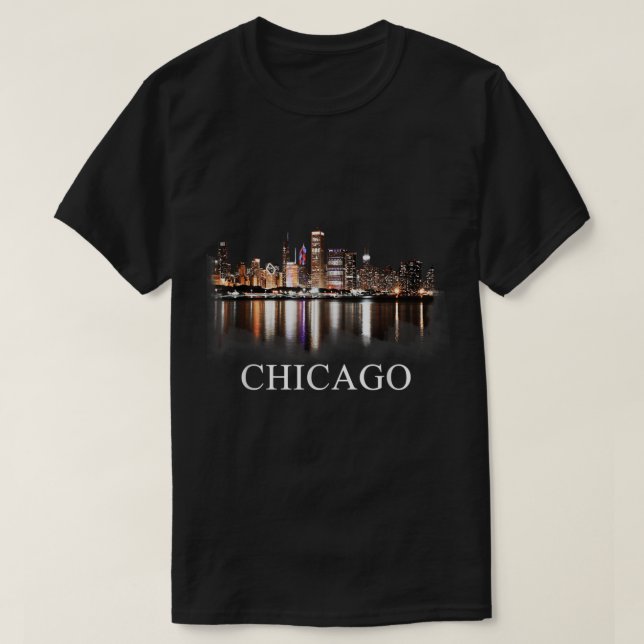 T-shirt Chicago City Skyline Lights At Night Chicago Illin (Design devant)