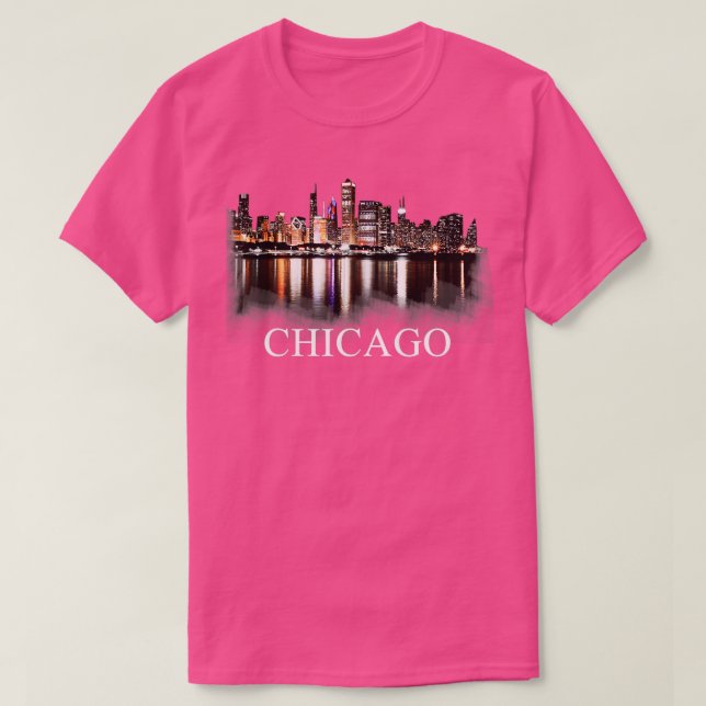 T-shirt Chicago City Skyline Lights At Night Chicago Illin (Design devant)