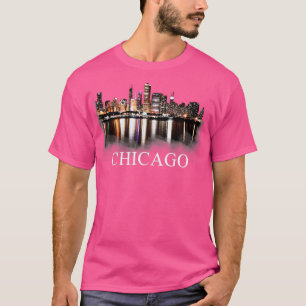 T-shirt Chicago City Skyline Lights At Night Chicago Illin
