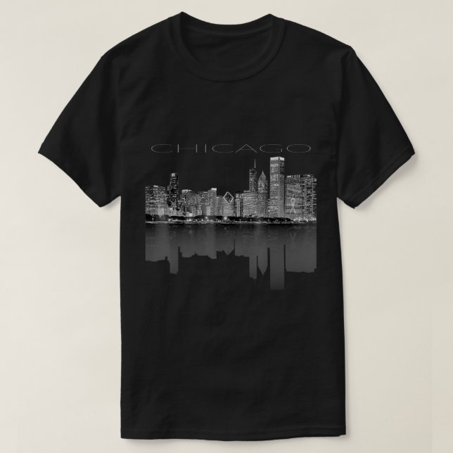 T-shirt Chicago City Skyline Lights at Night T shirt396 (Design devant)