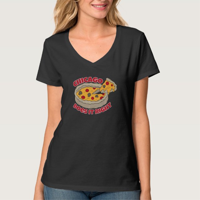T-shirt Chicago Deep Pizza Meilleure Pizza Plat Dans Le Mi (Devant)