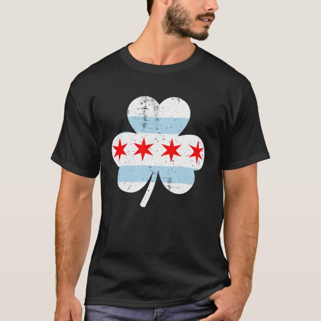 T-shirt Chicago Drapeau Shamrock Irish Pride St Patrick s  (Devant)