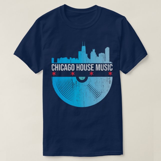 T-shirt Chicago House Music - Skyline Vinyl Record Dj Rave (Design devant)