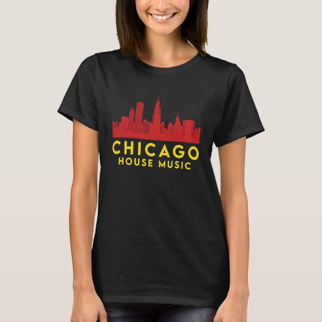 T-shirt Chicago House Music Vinyl Dj Raver Flag Skyline Ap (Devant)