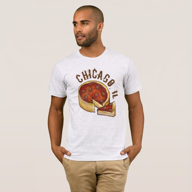 T-shirt Chicago IL Illinois Plat profond Pepperoni Pizza (Devant entier)