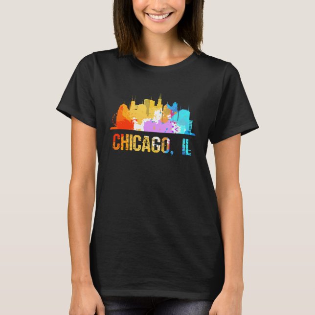 T-shirt Chicago IL Illinois Watercolor Cityscapes and Skyl (Devant)