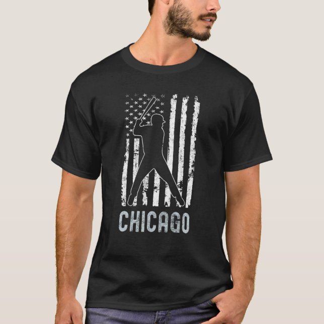 T-shirt Chicago Illinois American Flag Baseball Weathered (Devant)