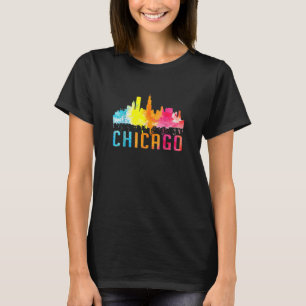 T-shirt Chicago Illinois Retro Aquarelle Skyline Souvenir