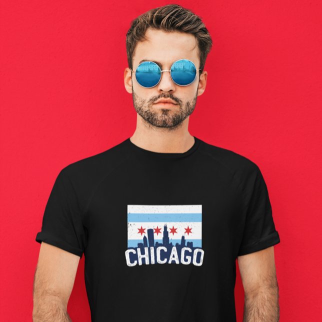 T-shirt Chicago Illinois Skyline 4 étoiles Vintage (Chicago Illinois Skyline 4 Stars Vintage T-Shirt)