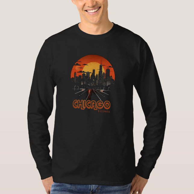 T-shirt Chicago Night Lights Chi Town Windy City Skyline S (Devant)