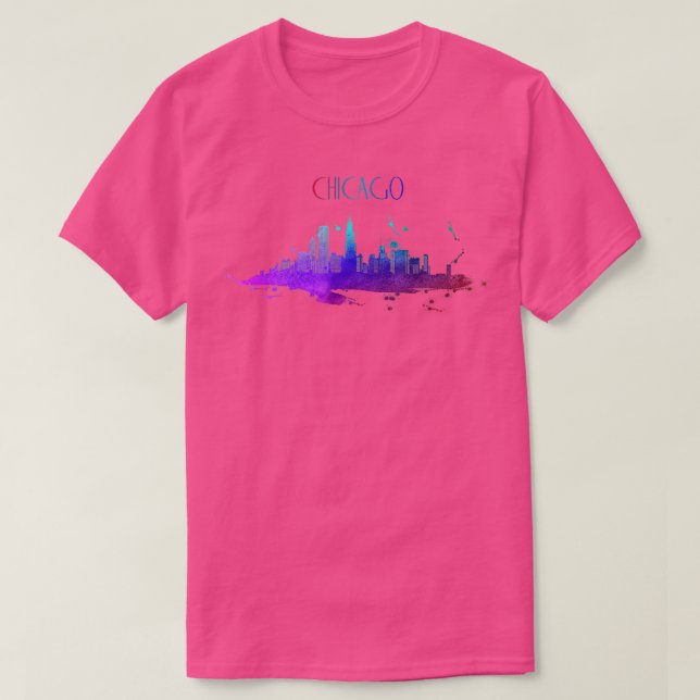 T-shirt Chicago Skyline Aquarelle Souvenir Illinois (Design devant)