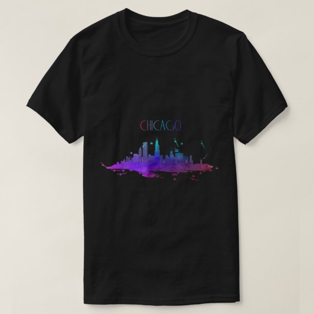 T-shirt Chicago Skyline Watercolor Souvenir Illinois  (Design devant)