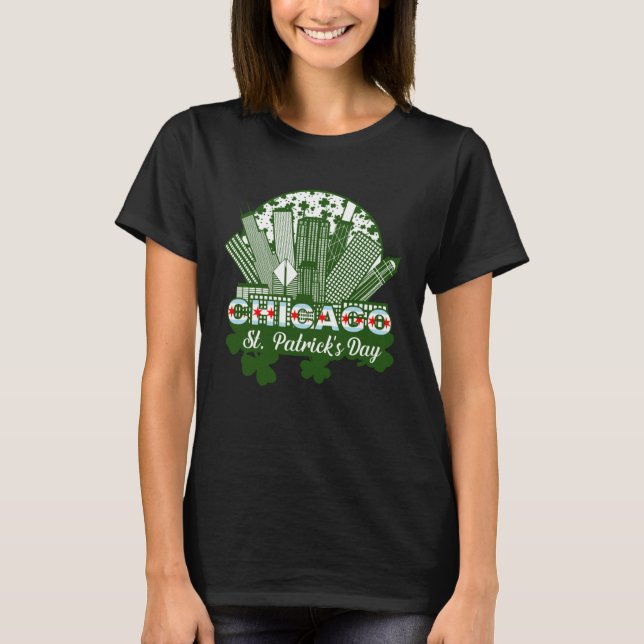 T-shirt Chicago St Patrick s Day Chicago Flag Shamrock Iri (Devant)