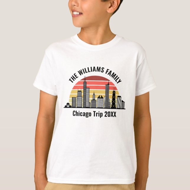 T-shirt Chicago Sunset Customized Family Trip Kids (Devant)