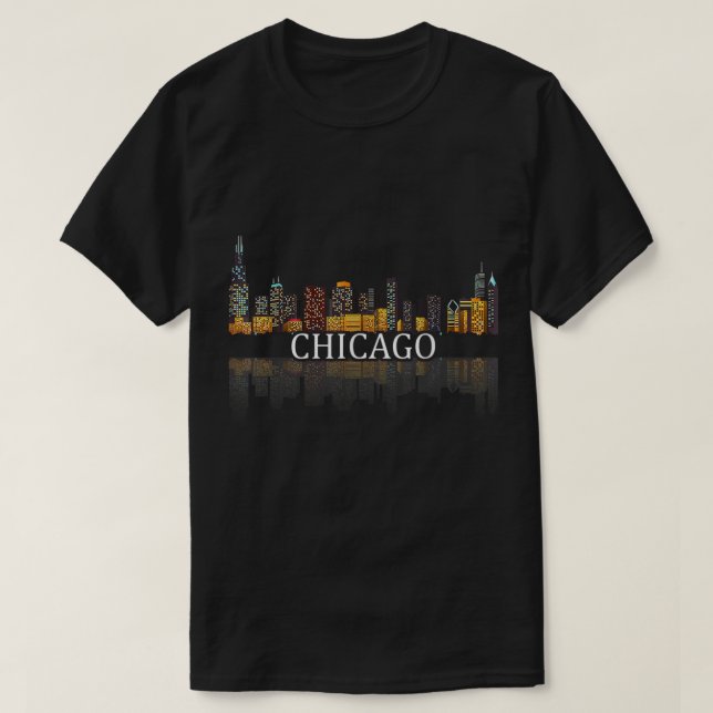 T-shirt Chicago T Shirt Chicago City Skyline Lights At Nig (Design devant)