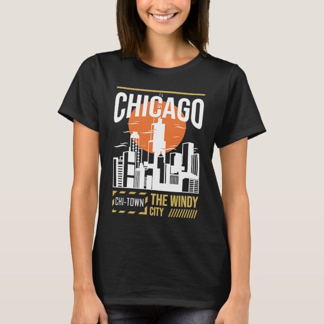T-shirt Chicago USA Chicago Skyline I Love Chicago Chi Tow (Devant)