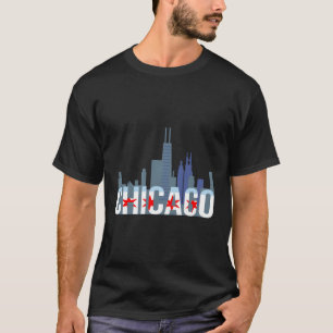 T-shirt Chicago Windy City Skyline Et Chicago Flag