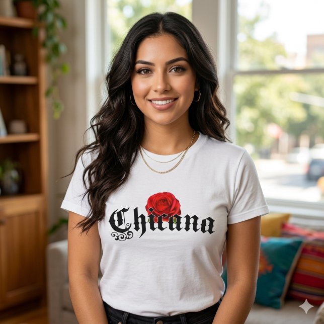 T-shirt Chicana Rose Rouge (Chicana Red Rose T-shirt)