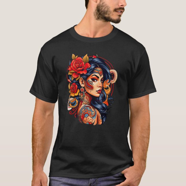 T-shirt Chicano Girl Mexico Flowers Death Pretty 9 (Devant)