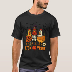 T-shirt Chick Or Treat Drôle Halloween Squelette Poulet Co