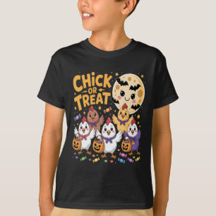 T-shirt Chick Or Treat Halloween Lune Poulet Amusant