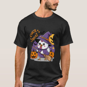 T-shirt Chick Or Treat Sorcière Halloween Poulet Squeletti