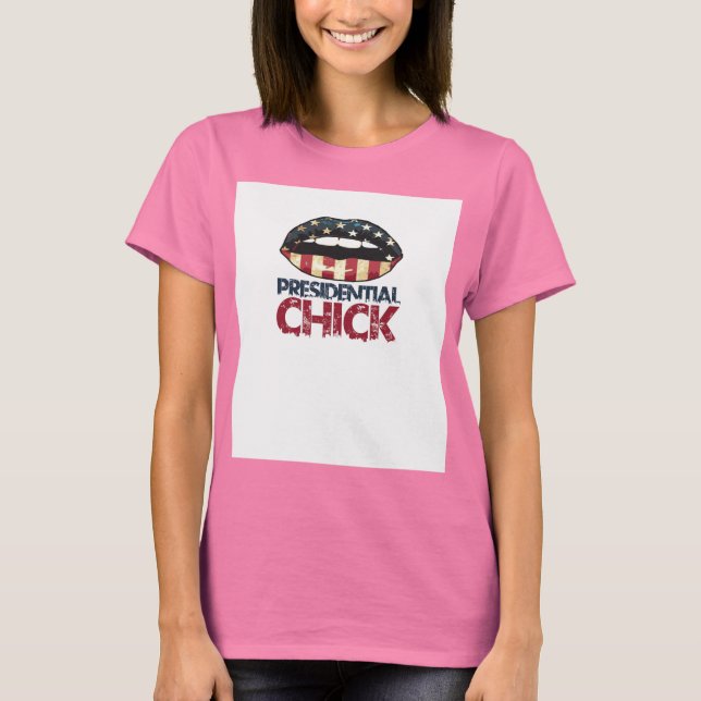 T-shirt CHick ROUGE présidentiel LÈVRES BLANCS et BLEU (Devant)