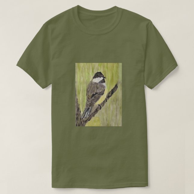 T-shirt Chickadee Bird - peinture acrylique. (Design devant)