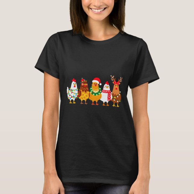 T-shirt Chicken Christmas Lights Farm-girl Animal Lover Ro (Devant)