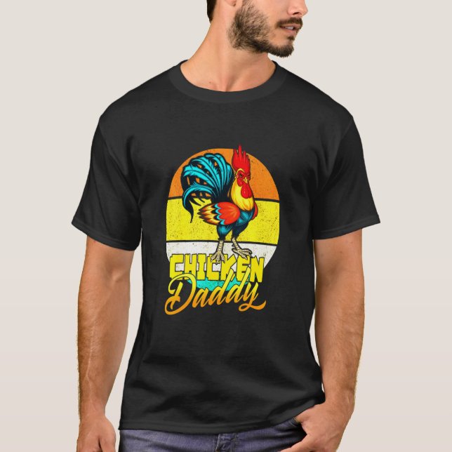 T-shirt Chicken Daddy Retro Sunset Vintage (Devant)